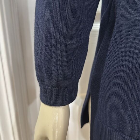 Talbots V-Neck Cardigan Sweater in Navy Blue. - Picture 4 of 8
